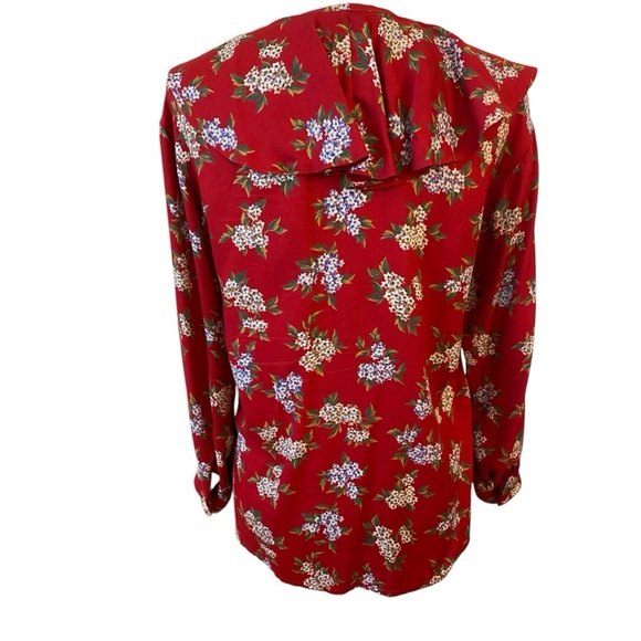 Liz Sports Vintage 90s Ruffle Cottage Floral Ruffle Blouse Petite - Picture 4 of 6
